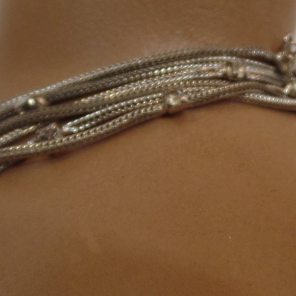 Vintage Silvertone Multi Strand Bracelet W Bling & Safety Clasp - Picture 2 of 9